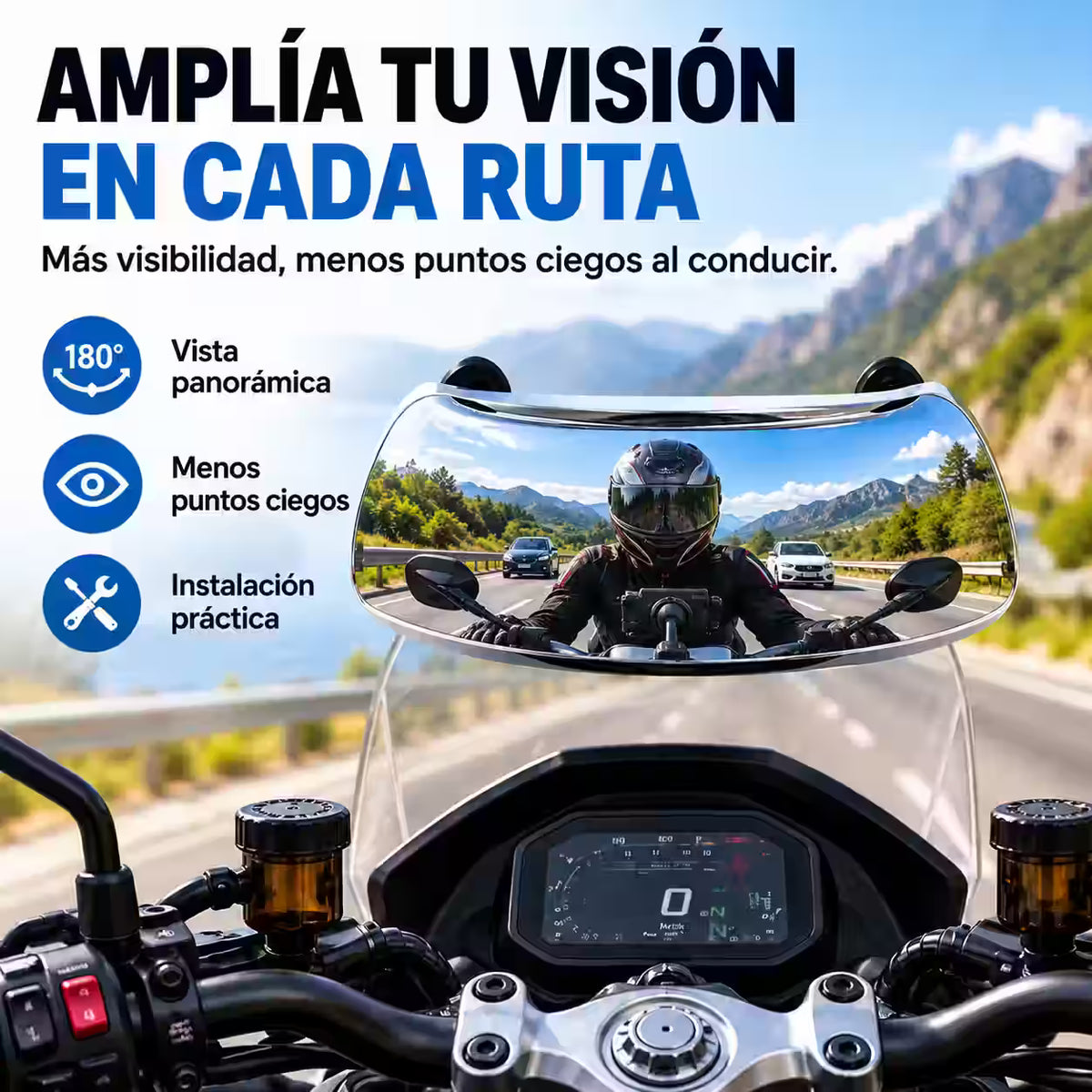 WideTrack® - Espejo Retrovisor Panorámico para Moto con Soporte Ajustable