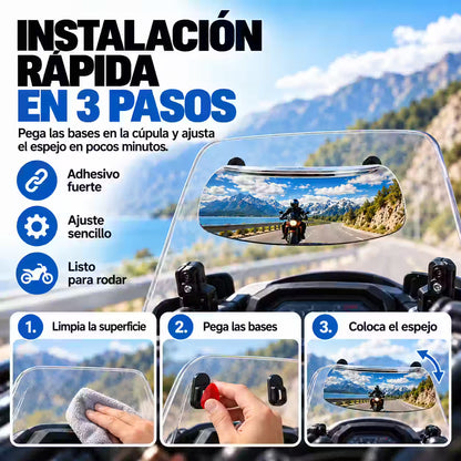 WideTrack® - Espejo Retrovisor Panorámico para Moto con Soporte Ajustable